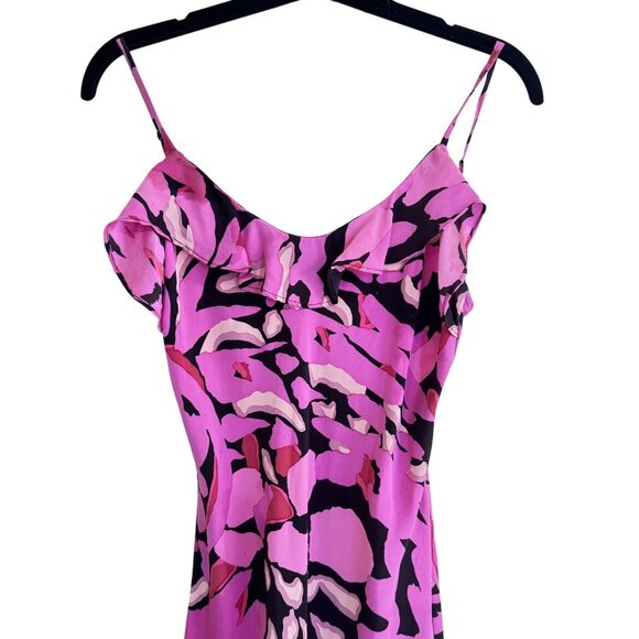 Vintage Betsey Johnson Y2K 90s Black Pink Silk Spaghetti Straps Midi Dress SizeS - Picture 2 of 9